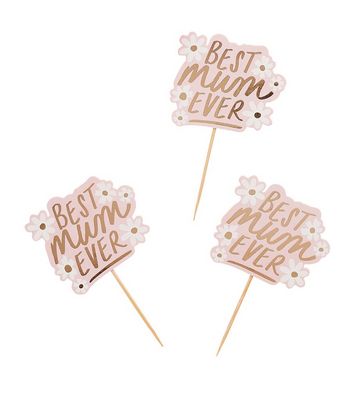 3 Pack Gold Best Mum Ever Cupcake Toppers New Look