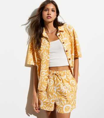 Orange/Yellow Linen-Cotton Blend Sun Print Shorts