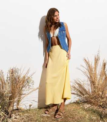 Pale Yellow Bias Cut Midi Skirt