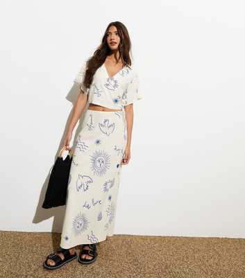 Off White Illustration-Print Linen-Blend Midi Skirt 