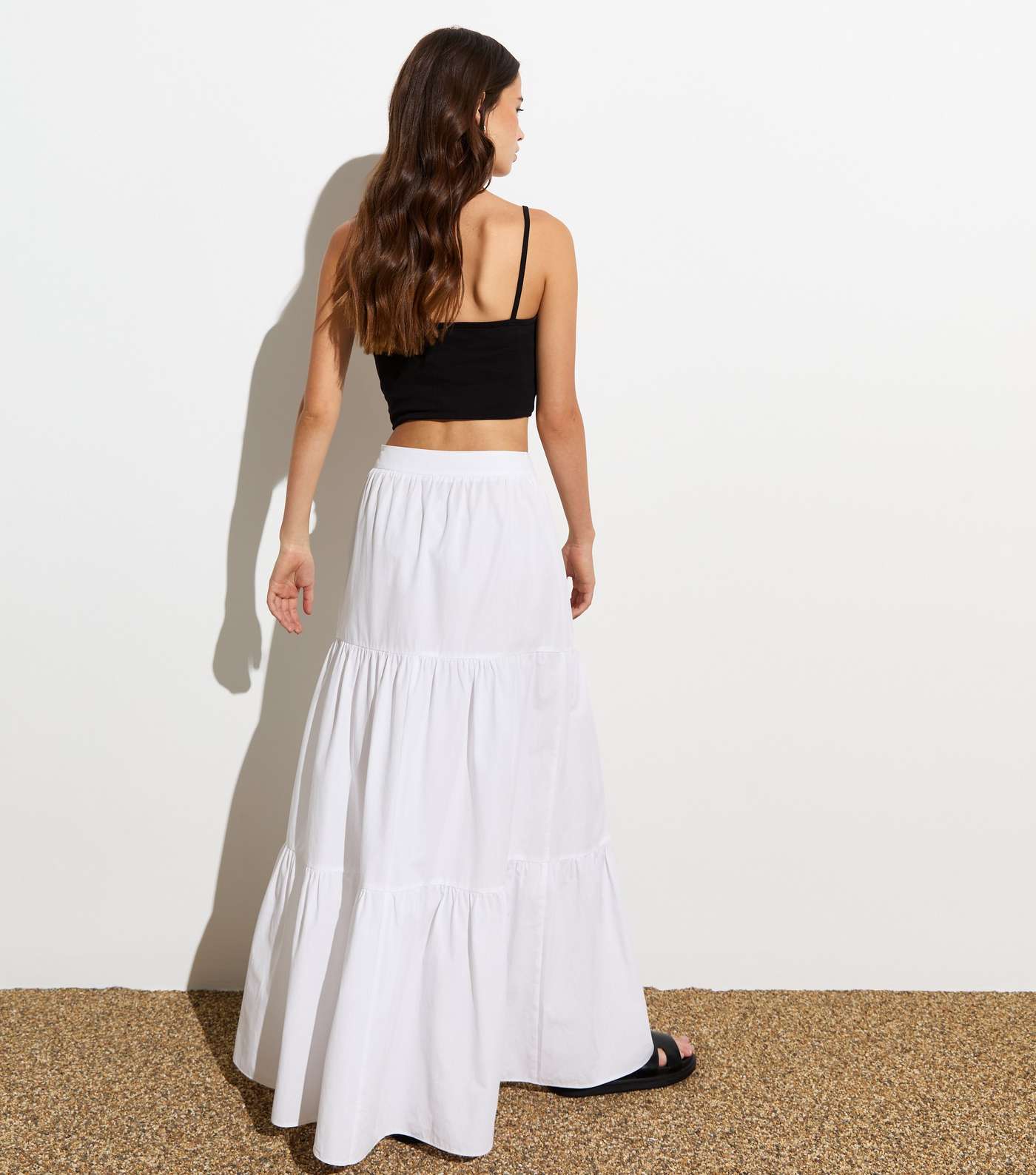 White Poplin Tiered Maxi Skirt Image 4