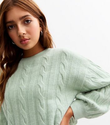 Girls Green Cable Knit Jumper New Look