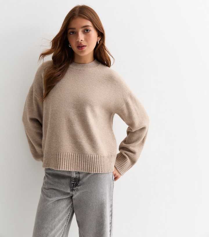 Girls Light Brown Crew Neck Jumper