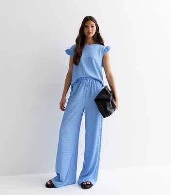 Gini London Blue Textured Wide Leg Trousers