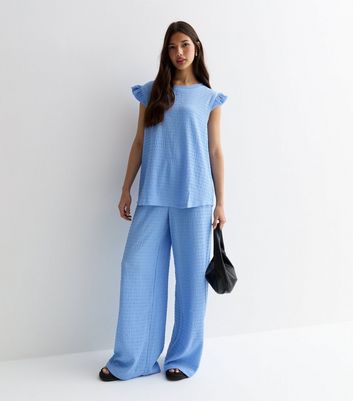 Gini London Blue Textured Wide Leg Trousers New Look