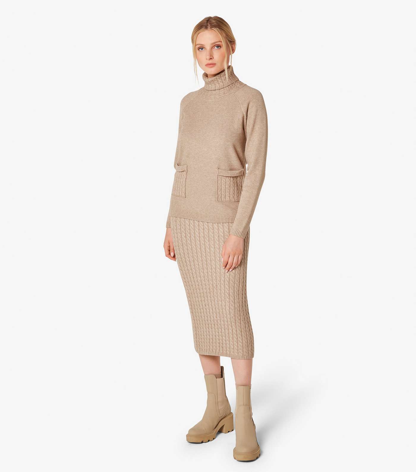 Apricot Aran Knit Midi Skirt  Image 2
