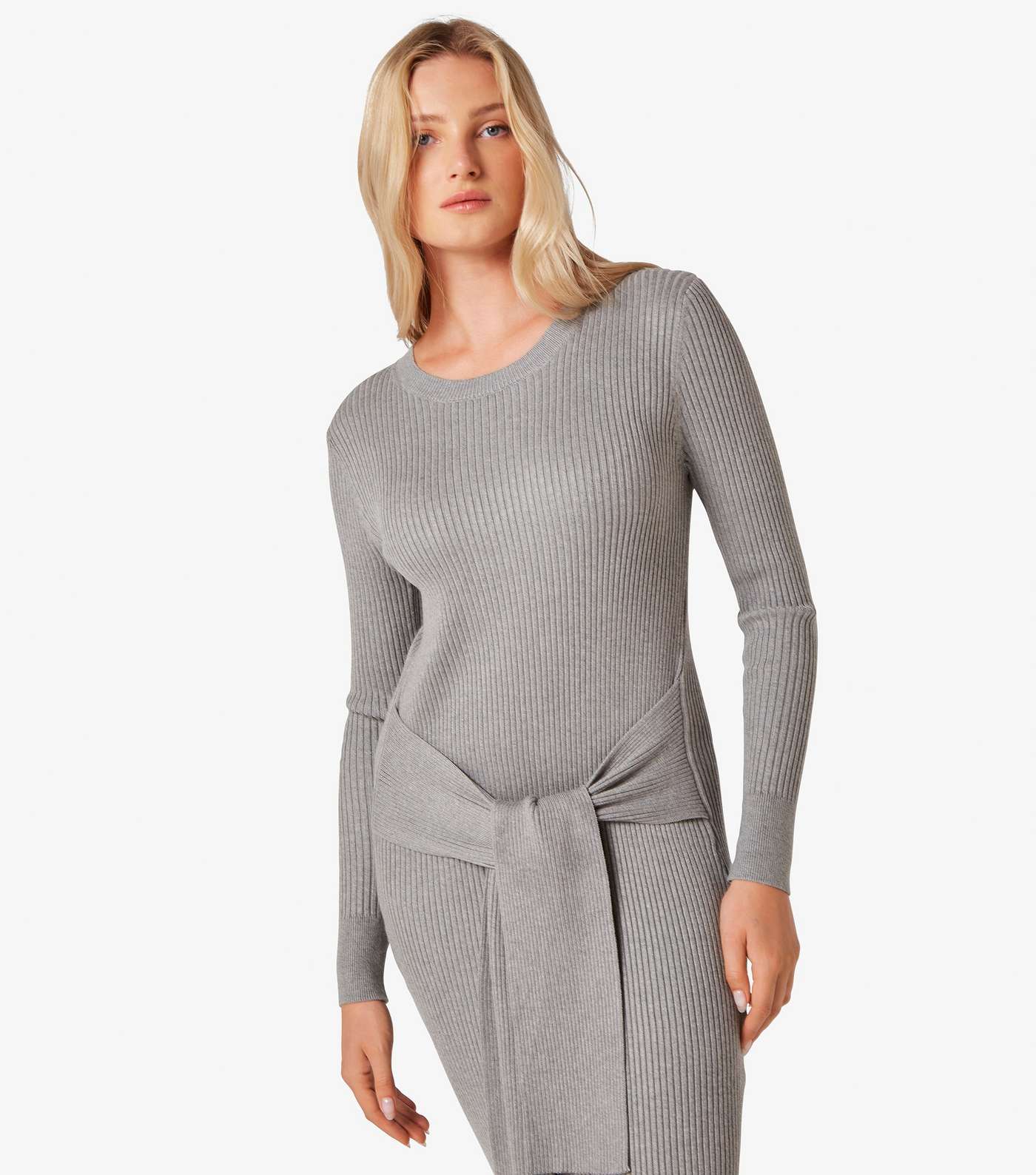 Apricot Ribbed Knit Tie Jumper Dress Image 2