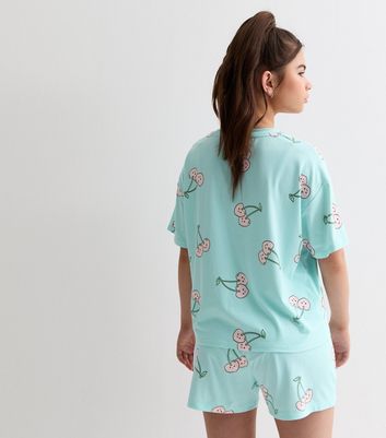 Girls Blue Soft Touch Short Pyjama Set with Cherry Heart Print New Look