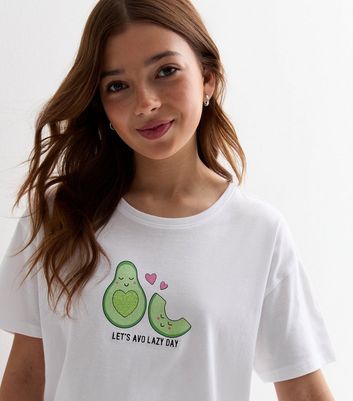 Girls White Cotton Short Pyjama Set with Avocado Logo New Look