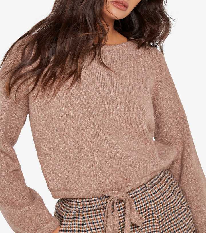 Apricot Stone Pointelle Knit Tie Crop Jumper