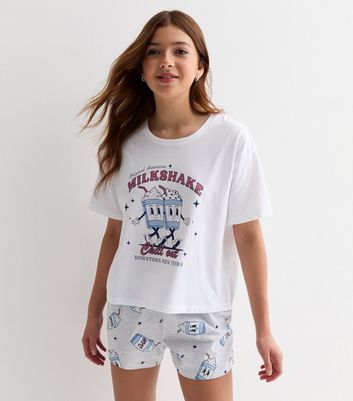 Girls White Cotton Short Pyjama Set with Milkshake Logo New Look