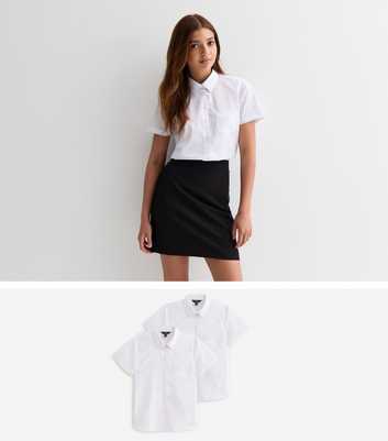 Girls 2 Pack of White Short Sleeve Regular School Shirts