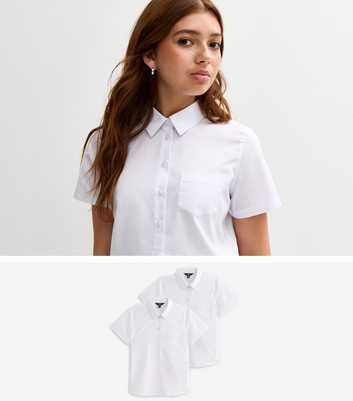 Girls Pack of 2 White Short Sleeve Regular School Shirts