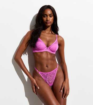 Bright Pink Butterfly-Lace Thong 