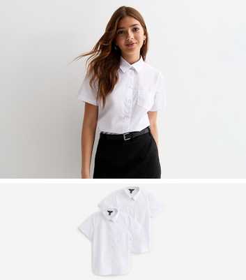 Girls 2 Pack of White Slim Short-Sleeve School Shirts 