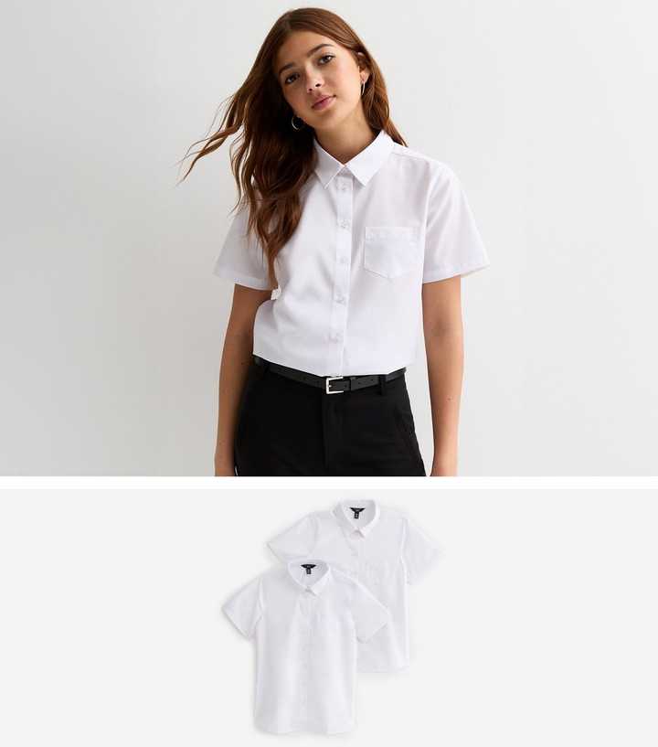 2 Pack of White Relaxed Short-Sleeve School Shirts 