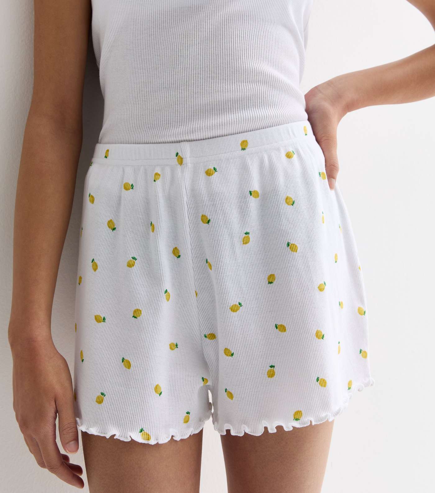 Girls White Lemon Print Short Pyjama Set Image 3
