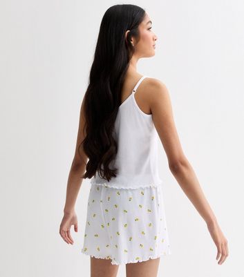 Girls White Lemon Print Short Pyjama Set New Look