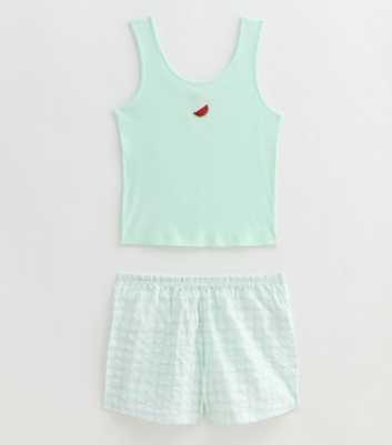 Girls Green Watermelon-Embroidered Short Pyjama Set
