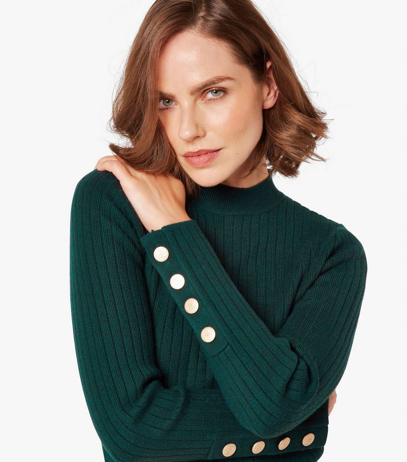 Apricot Green Ribbed Button Cuff Jumper  Image 4