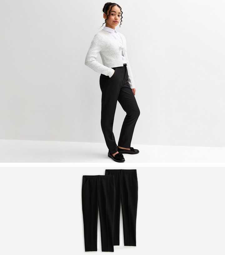 Girls Pack of 2 Black Adjustable Waist Grow Hem Trousers 