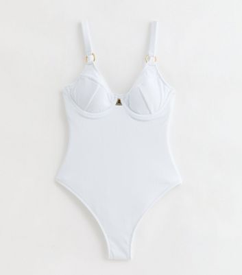 Tall White Textured Ring Underwired Swimsuit New Look