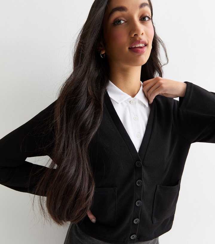 Girls Black Fine Knit School Cardigan
