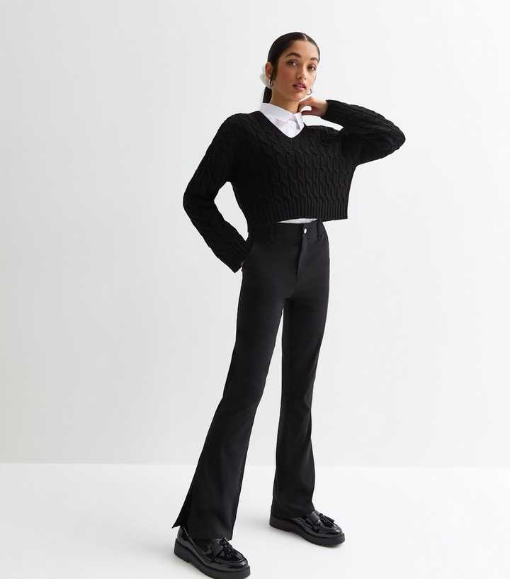 Girls Black Flared School Trousers