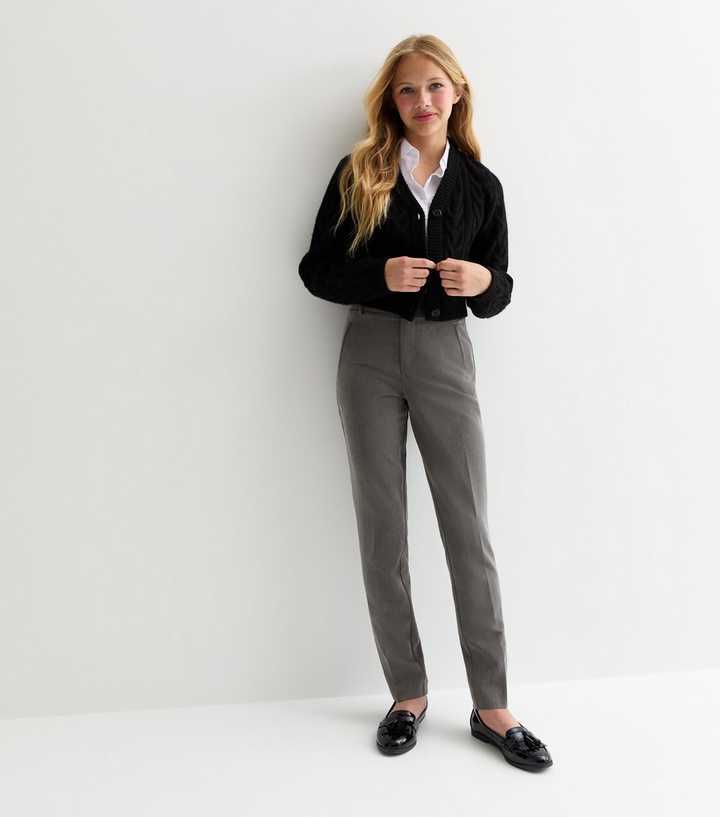 Girls Grey Folded Leg School Trousers