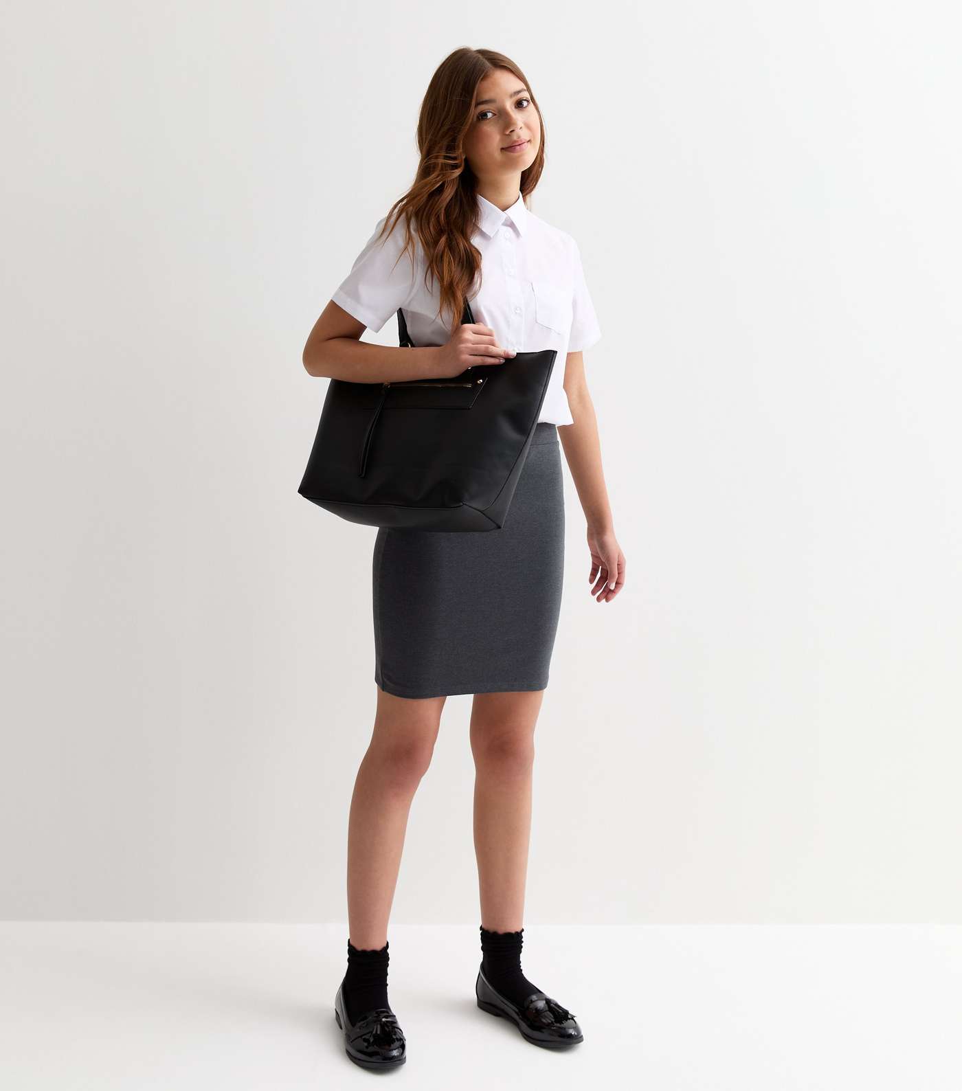 Girls Grey Stretch Tube School Skirt Image 3
