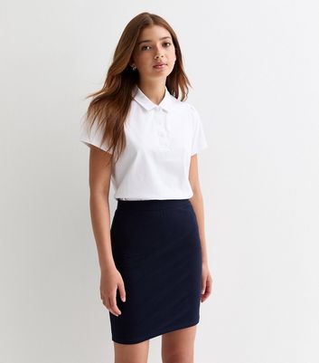 Girls Navy Stretch Tube School Skirt New Look