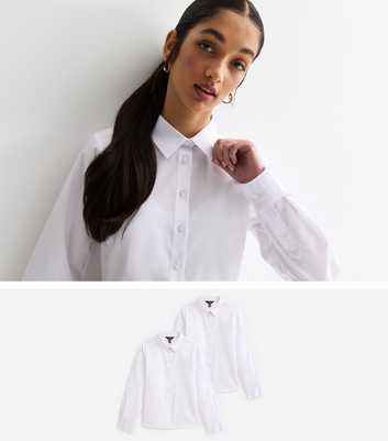 Girls 2 Pack White Regular Fit Long Sleeve School Shirts