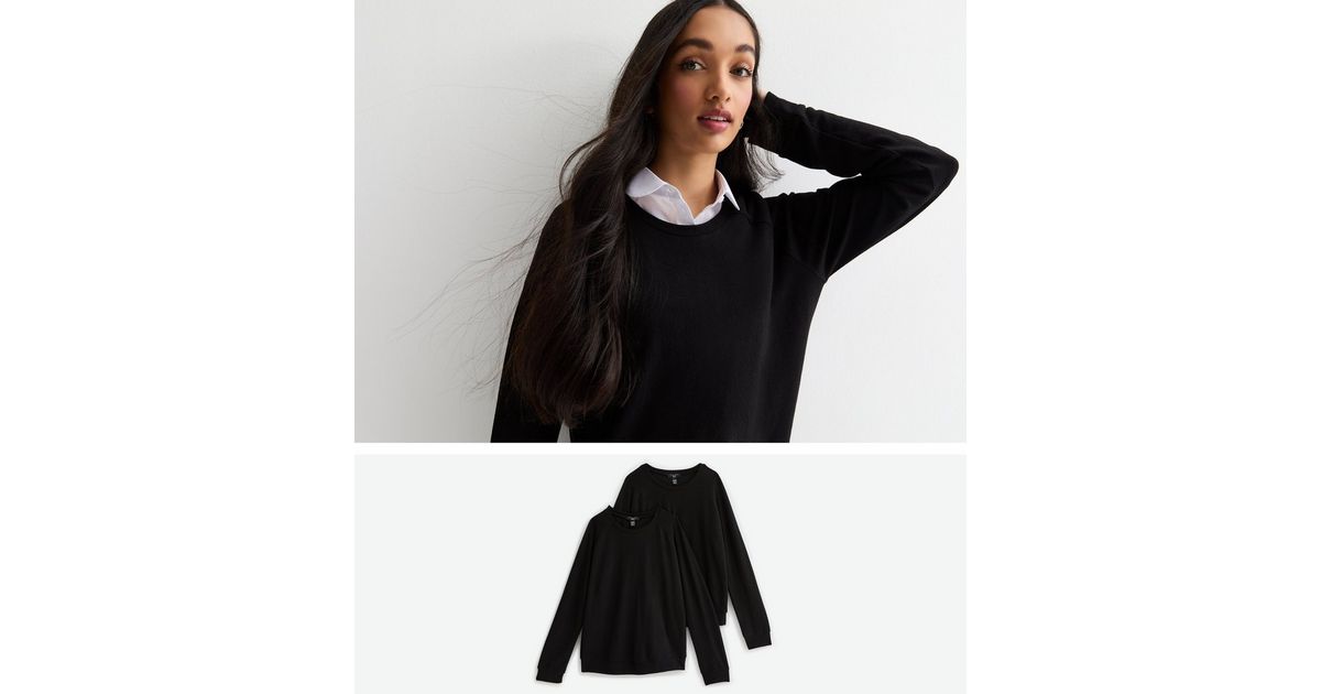 Girls 2 Pack of Black Crew Neck School Jumpers | New Look