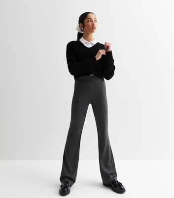 Girls Grey Jersey Flared School Trousers