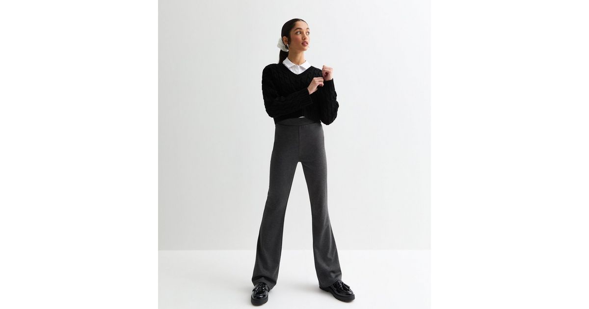 Girls Grey Jersey Flared School Trousers | New Look