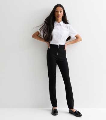 Girls Black Ring-Pull Grow Hem School Trousers