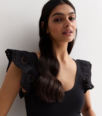 Black Embroidered Sleeve Bodysuit New Look