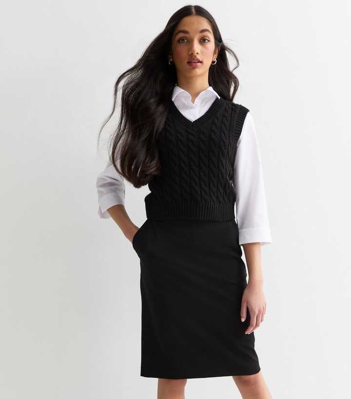 Girls Black Adjustable Waist Pencil School Skirt