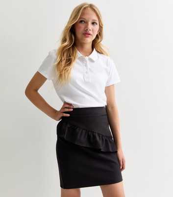 Girls Black Ruffle-Trim School Skirt 