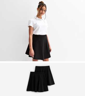 Girls Pack of 2 Black Jersey School Skater Skirts