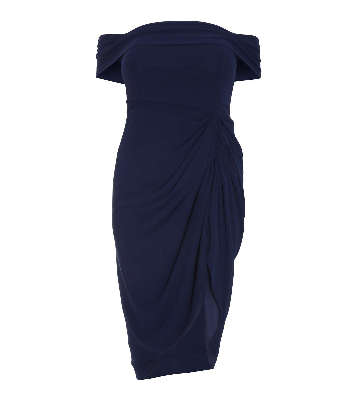 QUIZ Curves Navy Chiffon Bardot Midi Dress Image 4