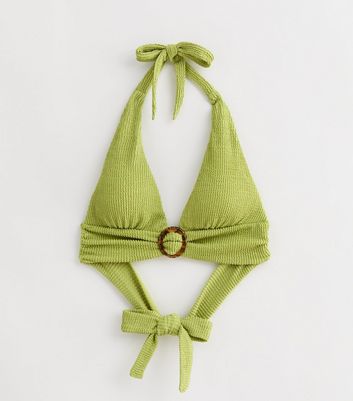 Gini London Green Textured Halterneck Bikini Top New Look