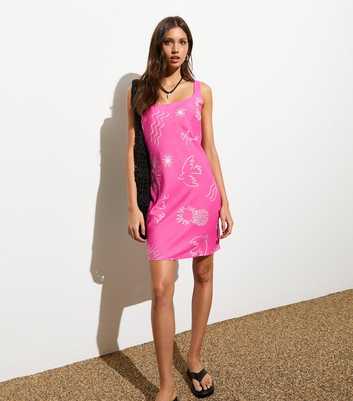 Pink Sun Print Mini Bias Slip Dress 