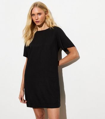 Black Mini Linen-Blend T-Shirt Dress New Look