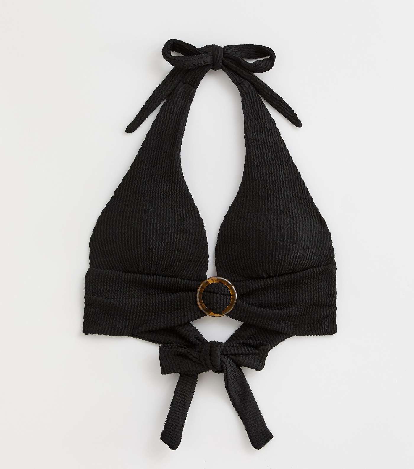 Gini London Black Textured Halter Ring Bikini Top Image 5