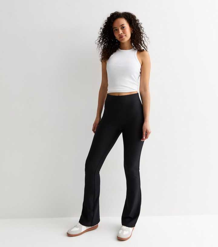 Tall Black Ribbed Flared Leggings