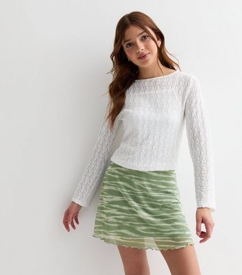Girls Green Tie Dye Print Mesh Frill Hem Mini Skirt New Look