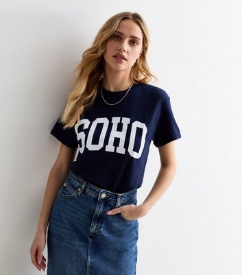 New Start Cropped Oversized T-Shirt in Navy