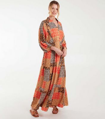 Blue Vanilla Orange Mixed Print Maxi Dress New Look