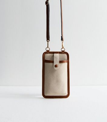 Brown Canvas Cross Body Phone Bag New Look